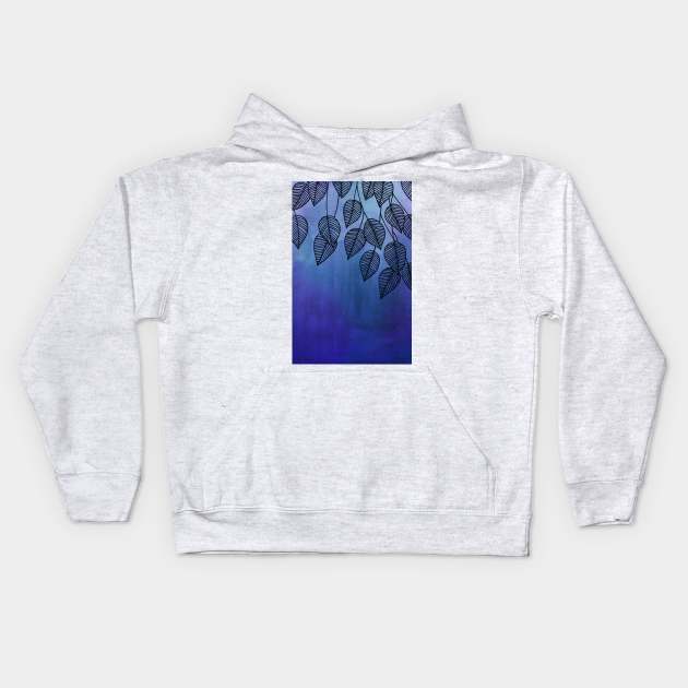 Midnight Blue Garden - watercolor & ink leaves Kids Hoodie by micklyn